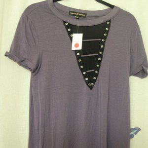 Dusty purple grommet top shirt tshirt black mesh insert Rainbow Large 14